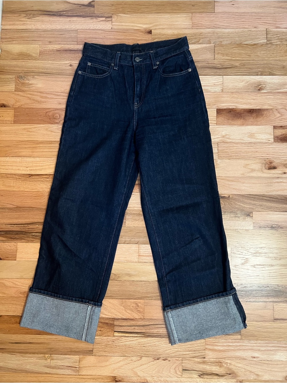 Uniqlo Dark Indigo Boyfriend Jeans with Cuffed Hem